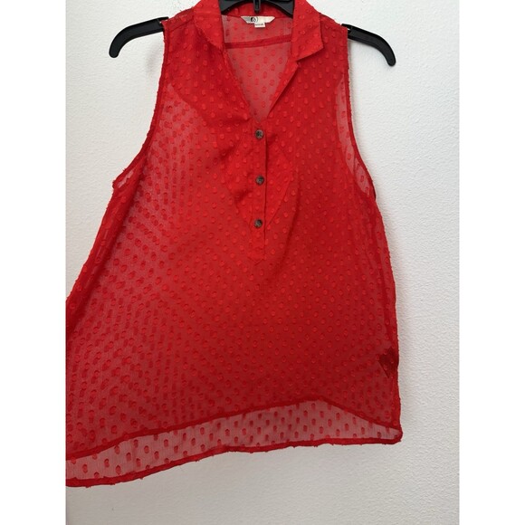 Volcom Women's Red Sleeveless Collared Henley Top Textured Sheer Medium - Picture 2 of 9